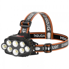 Bikight 4-Modes 8*XPG LED Headlamp USB Rechargeable Long Shoot Camping Head Light 18650 Fishing Lantern Waterproof Head Torch Flashlight - Black