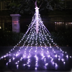 317LEDs Waterfall Lights 8 Modes Tree Light Pentagram Christmas Tree Decorative Waterfall Lights Waterproof Fairy String Lights for Outdoor Wedding Pa