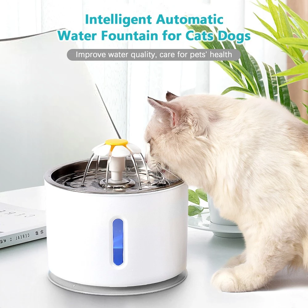 2.4L Intelligent Automatic Cat Dog Water Fountain with Smart Pump Blue LED Light