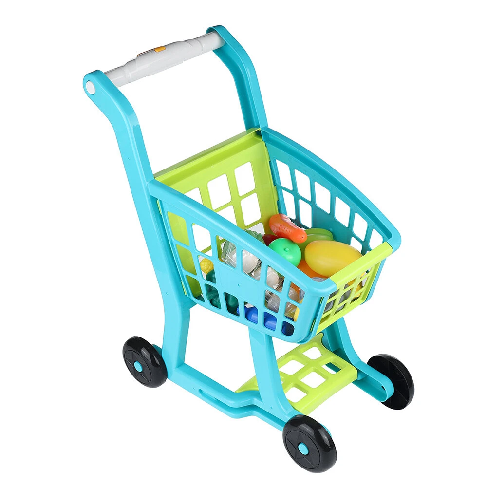 Plastic Kids' Supermarket Shopping Cart Set with Accessories (Fruits & Vegetables & Snack Boxes) for Children Toys