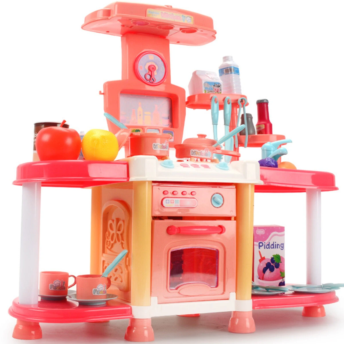 Children's Playhouse Kitchen Toy Set Sound And Light Sound Effects Girls Cook And Cook Utensils - Pink