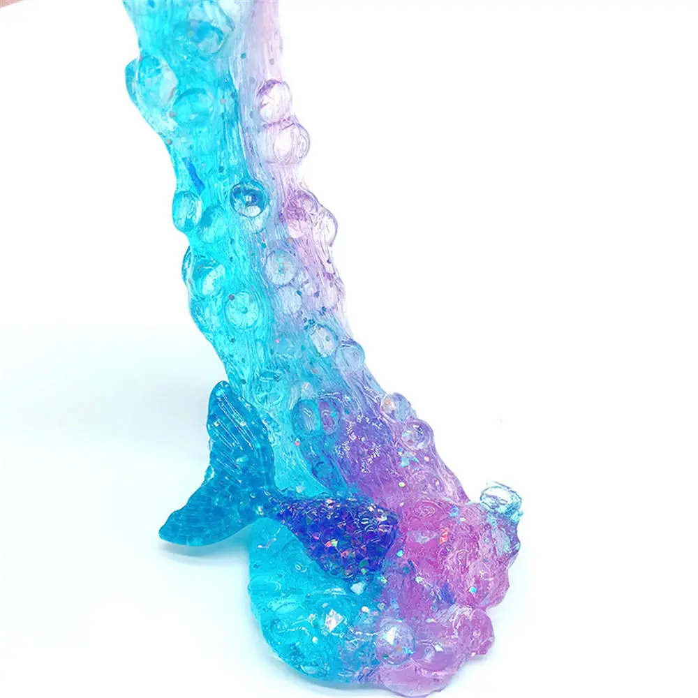 60ML Fishtail Slime Toy For Children Crystal Decompression Mud DIY Gift Stress Reliever - White＆Purple