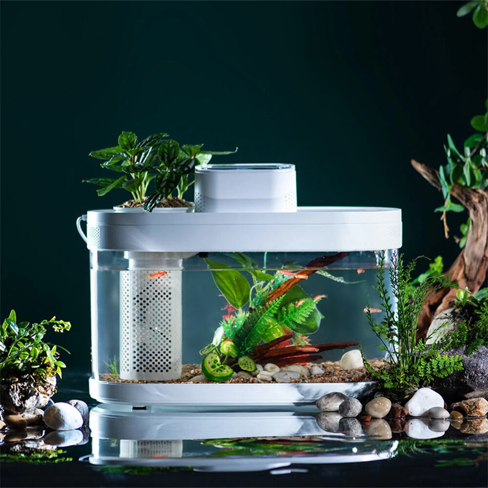 Descriptive Geometry DESGEO C180 9L Aquarium Pro Smart Feeder 7 Colors LED Light Self-Cleaning High Efficiency Filtration Mini Aquarium With Mijia App