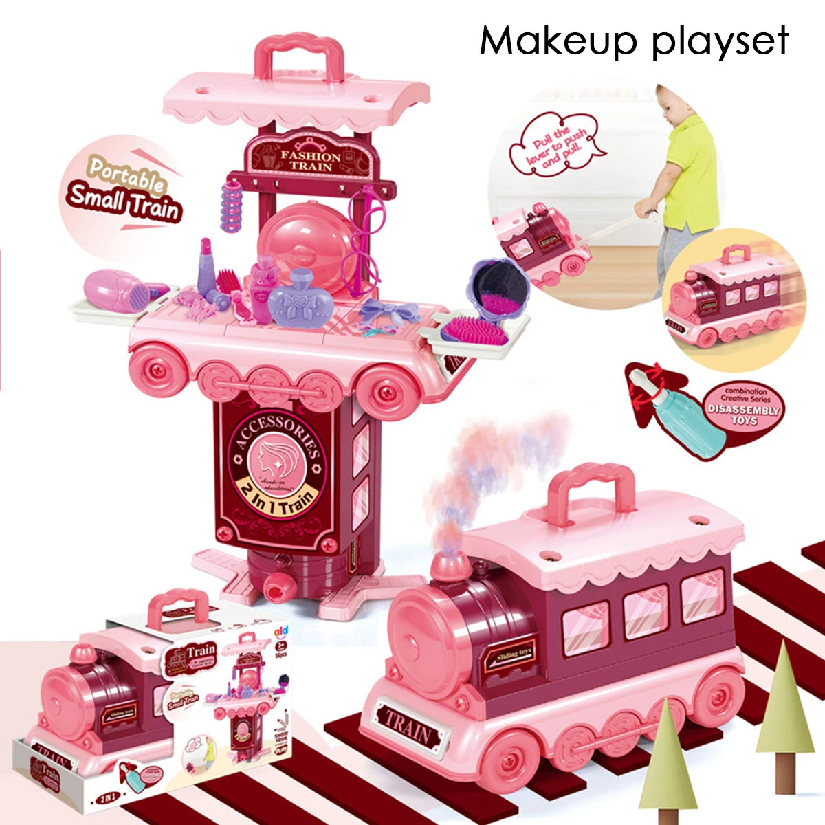 2 IN 1 Multi-style Kitchen Cooking Play and Portable Small Train Learning Set Toys for Kids Gift - A