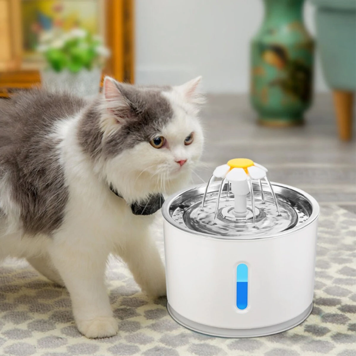 Automatic Cat Drinking Fountain 1.5W 100~240V with LED Mute Water Dispenser EU/US Plug Pet Supplies - Blue US Plug