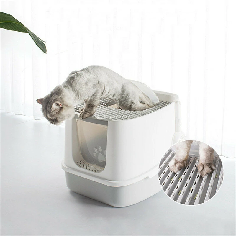 Cat Litter Box Fully Enclosed Anti-Splash Deodorant Cat Toilet For Cats Two-Way with Shovel High Capacity Pet Supplies Litter Ash Tray Bedpan Barrier 