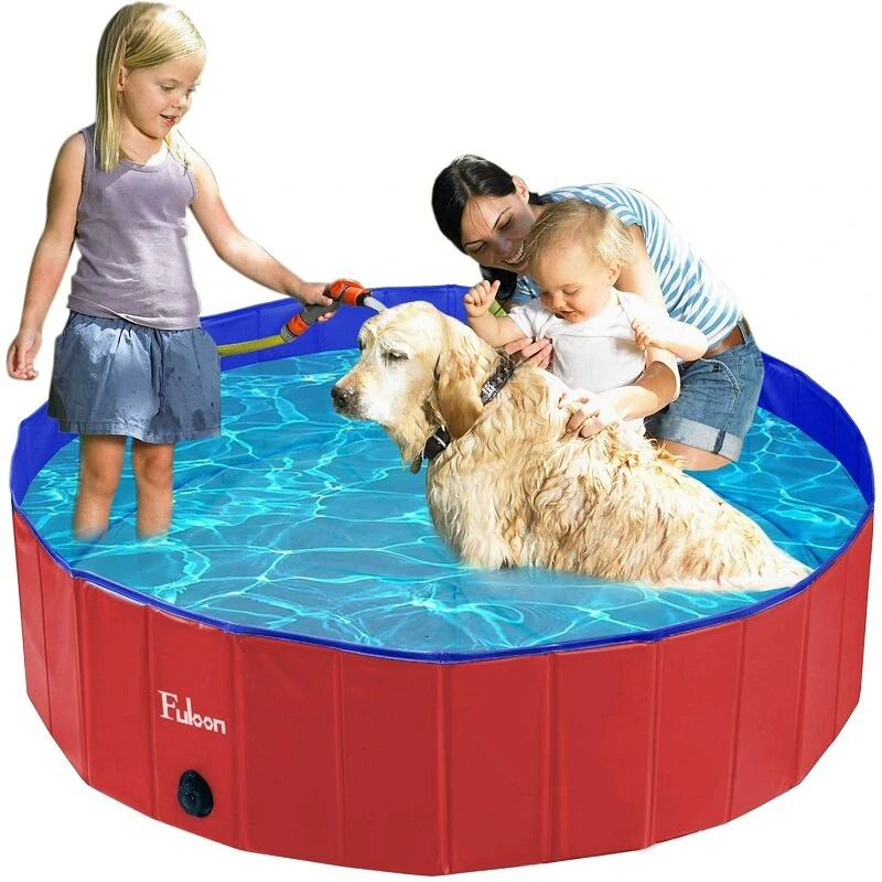 120*30cm PVC Pet Pool Collapsible Dog Bath Tub Outdoor Portable Paddling Bath Cat Dog Cleaning Supplies - Red L