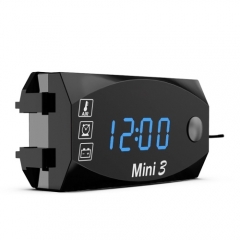 3 in 1 Motorcycle Meter LED Digital Time Clock Thermometer Voltage Voltmeter Waterproof Battery Monitor Gauge 6-30V for Car Marine Boat Motorcycle