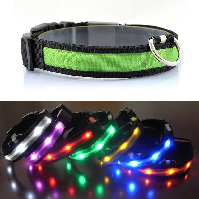 Focuspet Outdoor Nylon LED Pet Dog Collar Night Safety Anti-lost Flashing Glow Collars Supplies Leashes - Blue M