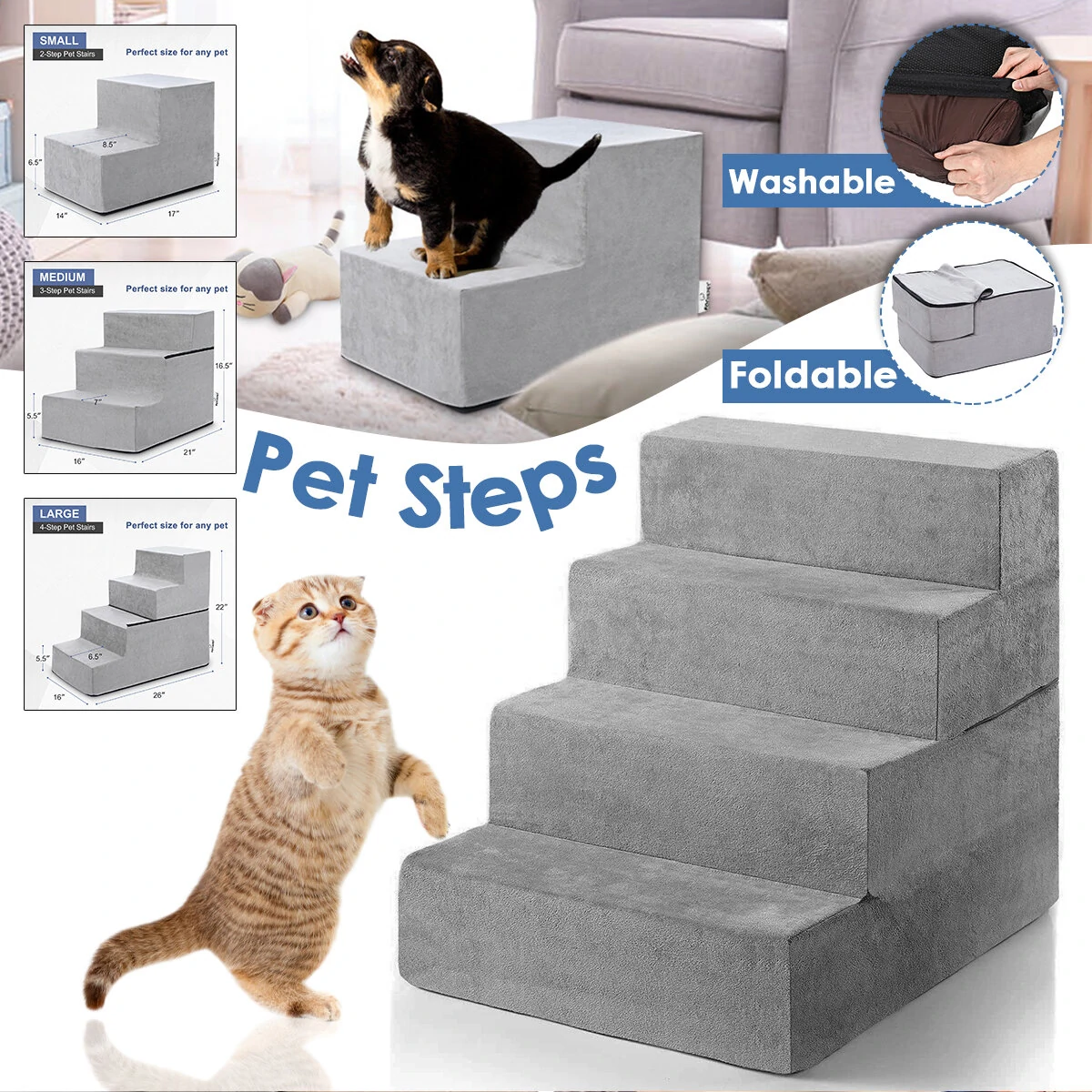 Steps Pet Stairs Climb Foam Ladder Cover Indoor Cat Dog Ramp Climbing Cover Puppy Supplies - M