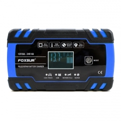 FOXSUR 12V 24V Pulse Repairing Charger with LCD Display Motorcycle & Car Battery Charger AGM GEL WET Lead Acid Battery Charger