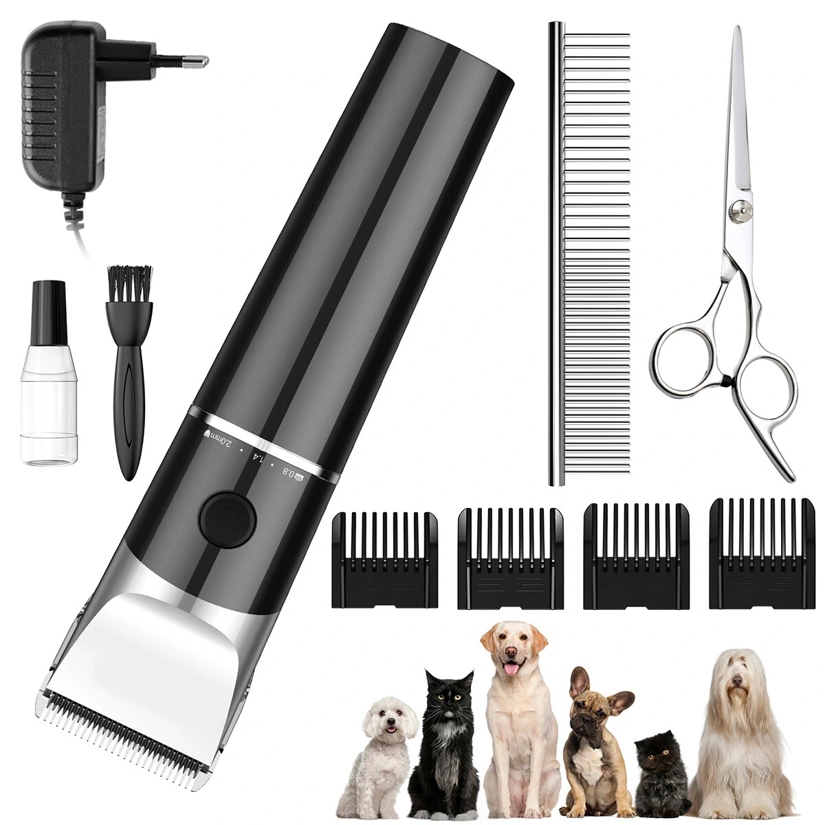 8W Dog Hair Clipper Professional Rechargeable Cordless Pet Grooming Kit Low Noise Pet Cat Supplies Quiet - Black