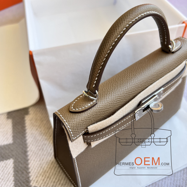 Kelly mini Epsom 18 Etoupe grey Silver