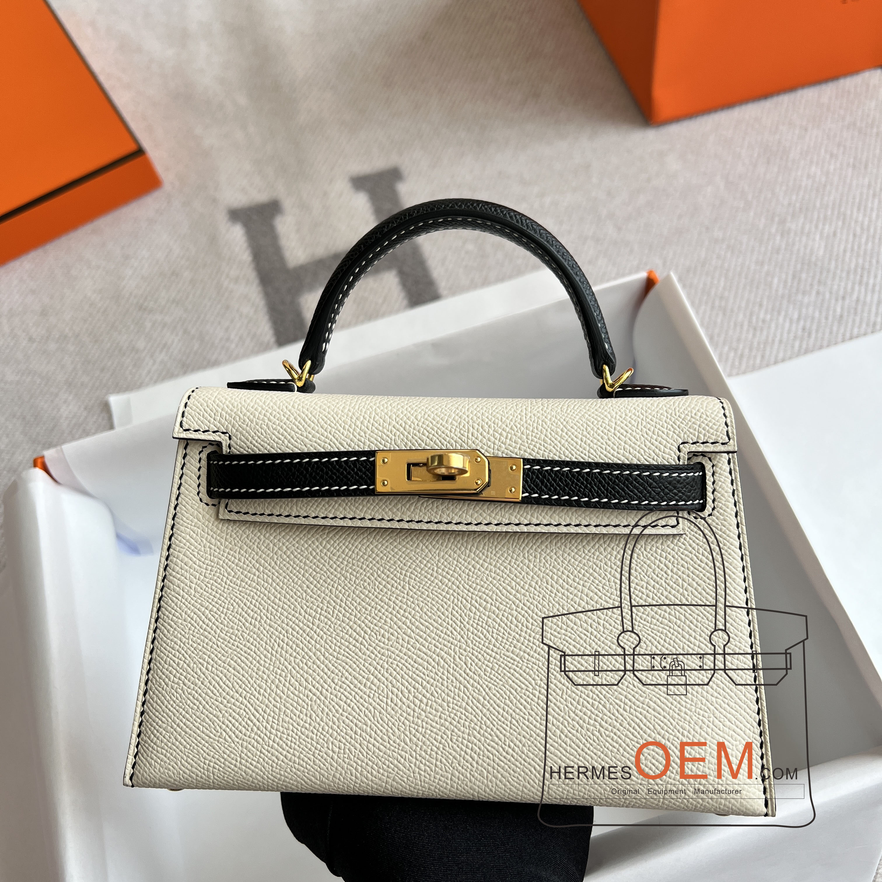 Kelly mini Epsom 10 Craie/Noir Gold