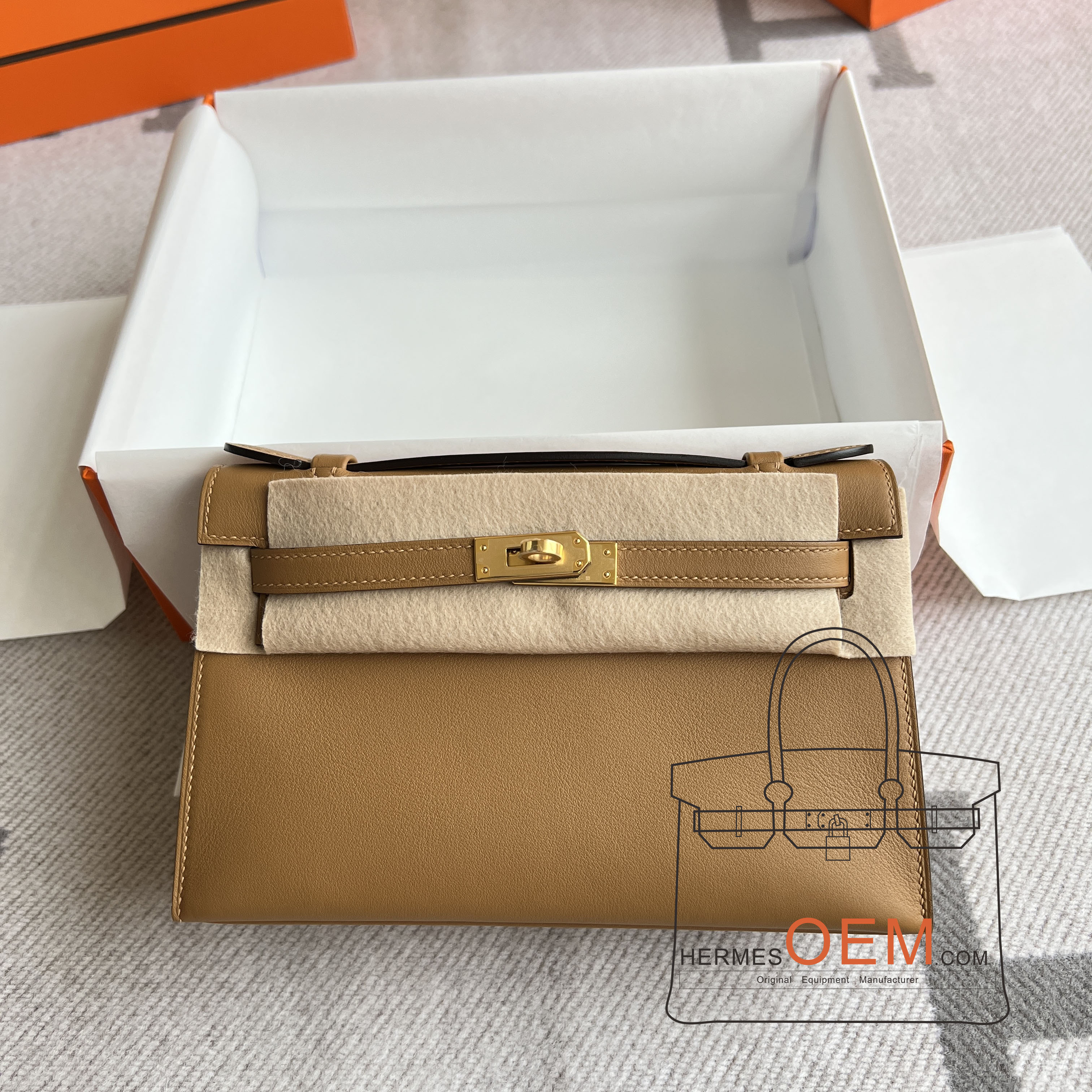Kelly pochette Swift 4B Biscuit Gold