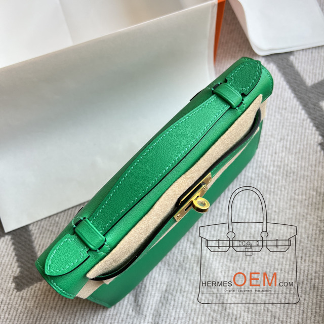 HERMES Swift Kelly Pochette Clutch Lime 499375