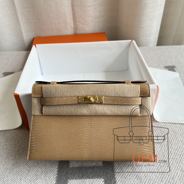 Kelly pochette Lizard 14 Beige Gold