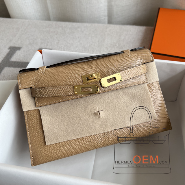 Hermes Kelly Pochette Bag In Gold Epsom Leather 