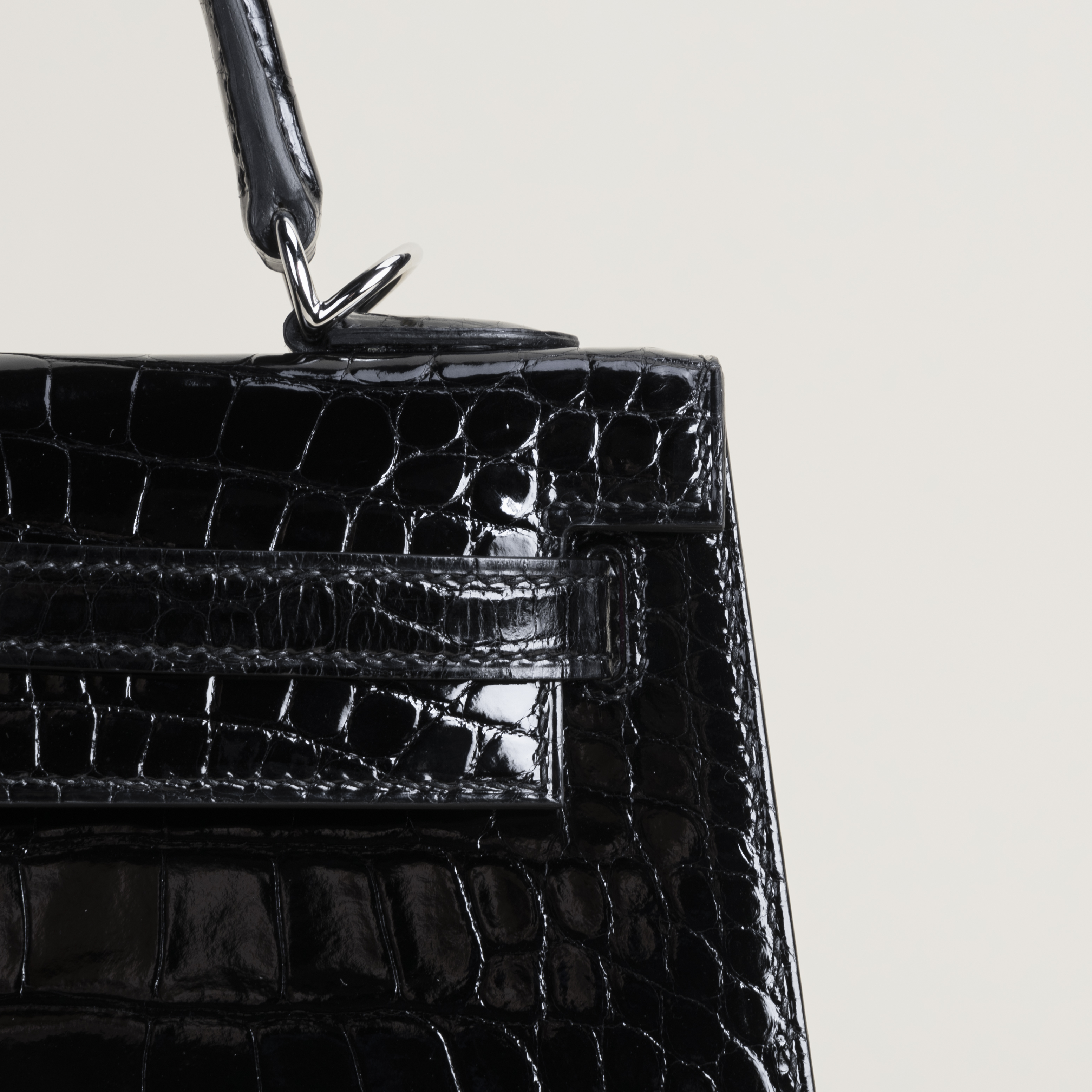Kelly25 Shiny Alligator crocodile 89 Noir  PHW