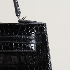 Kelly25 Shiny Alligator crocodile 89 Noir  PHW