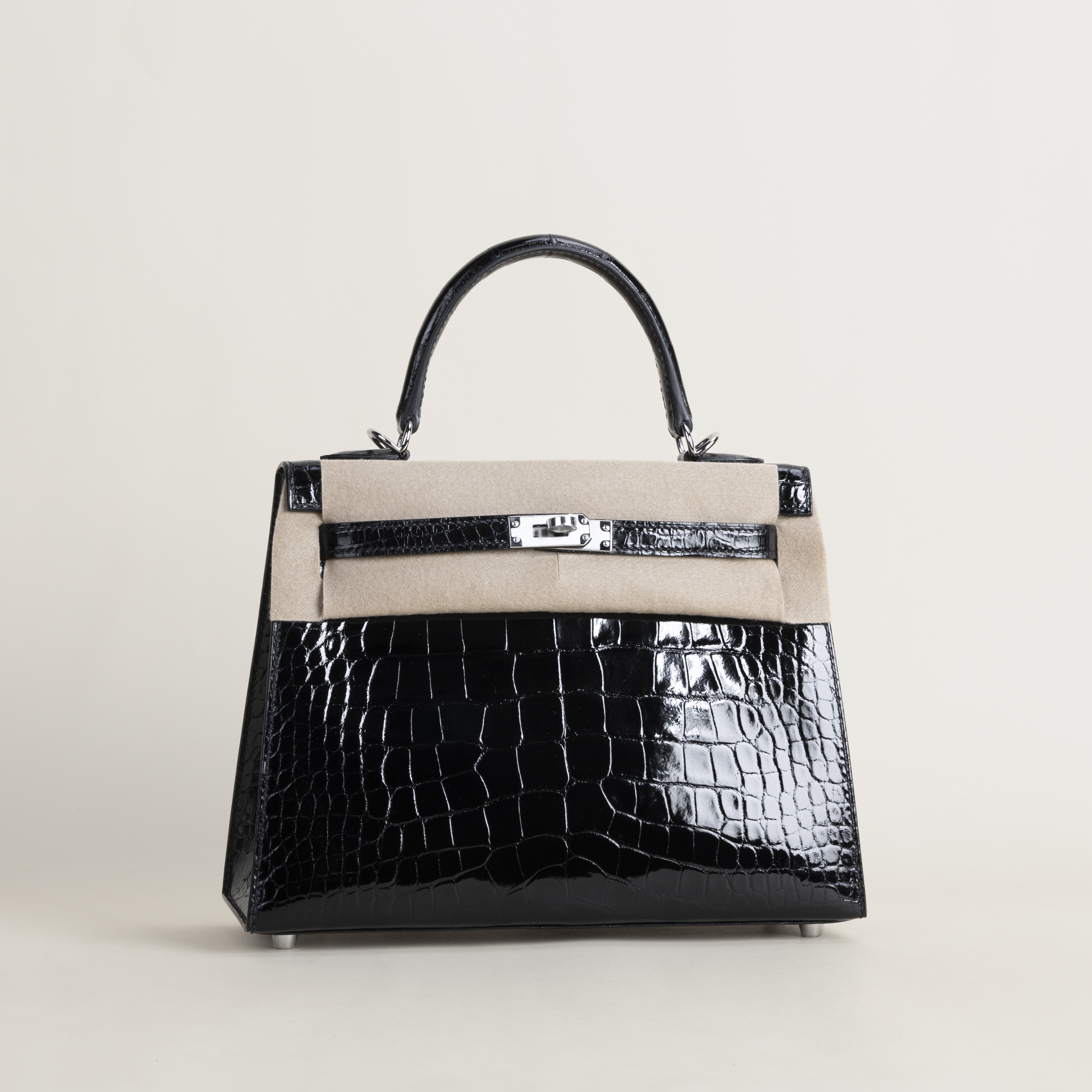 Kelly25 Shiny Alligator crocodile 89 Noir  PHW