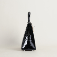 Kelly25 Shiny Alligator crocodile 89 Noir  PHW