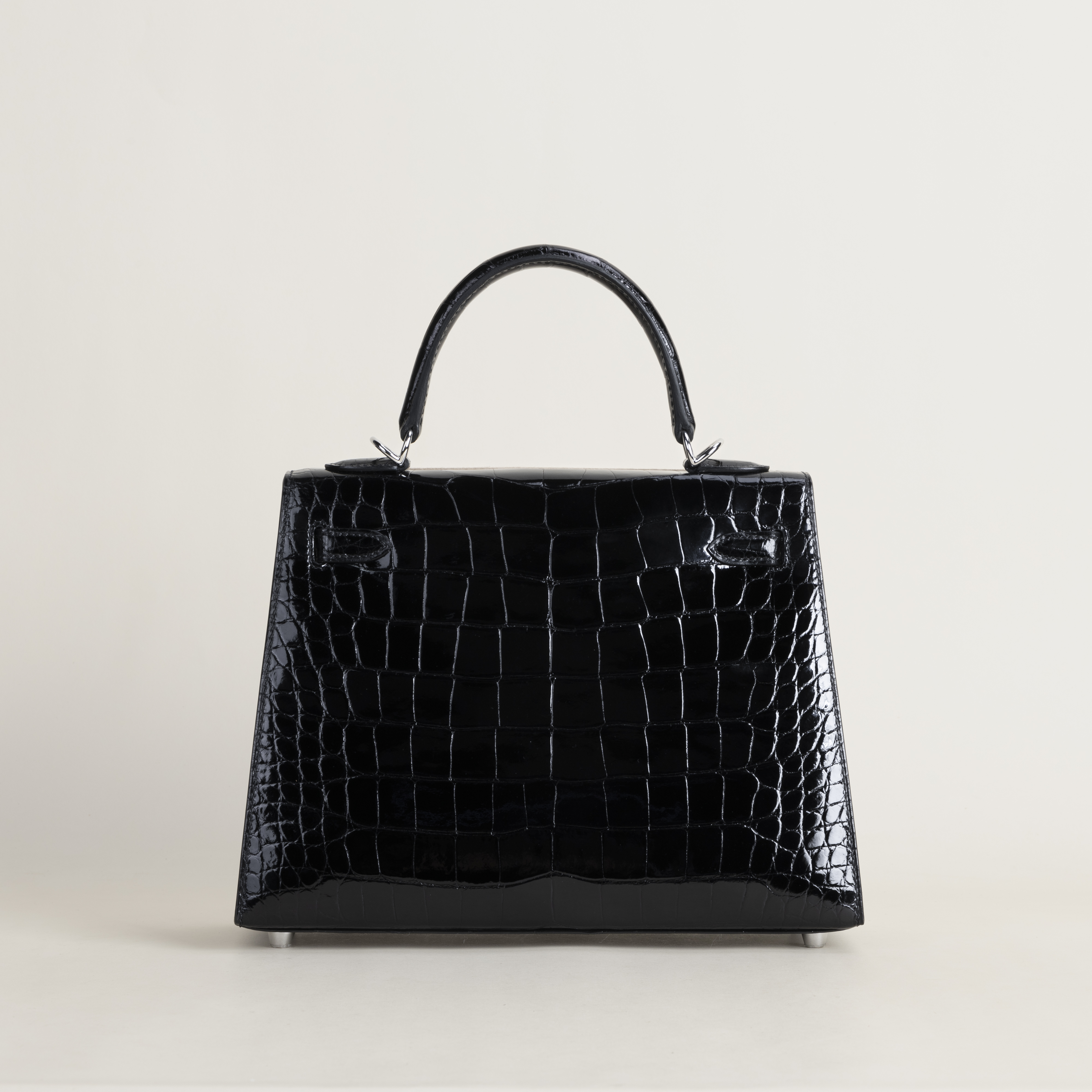 Kelly25 Shiny Alligator crocodile 89 Noir  PHW