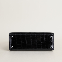 Kelly25 Shiny Alligator crocodile 89 Noir  PHW