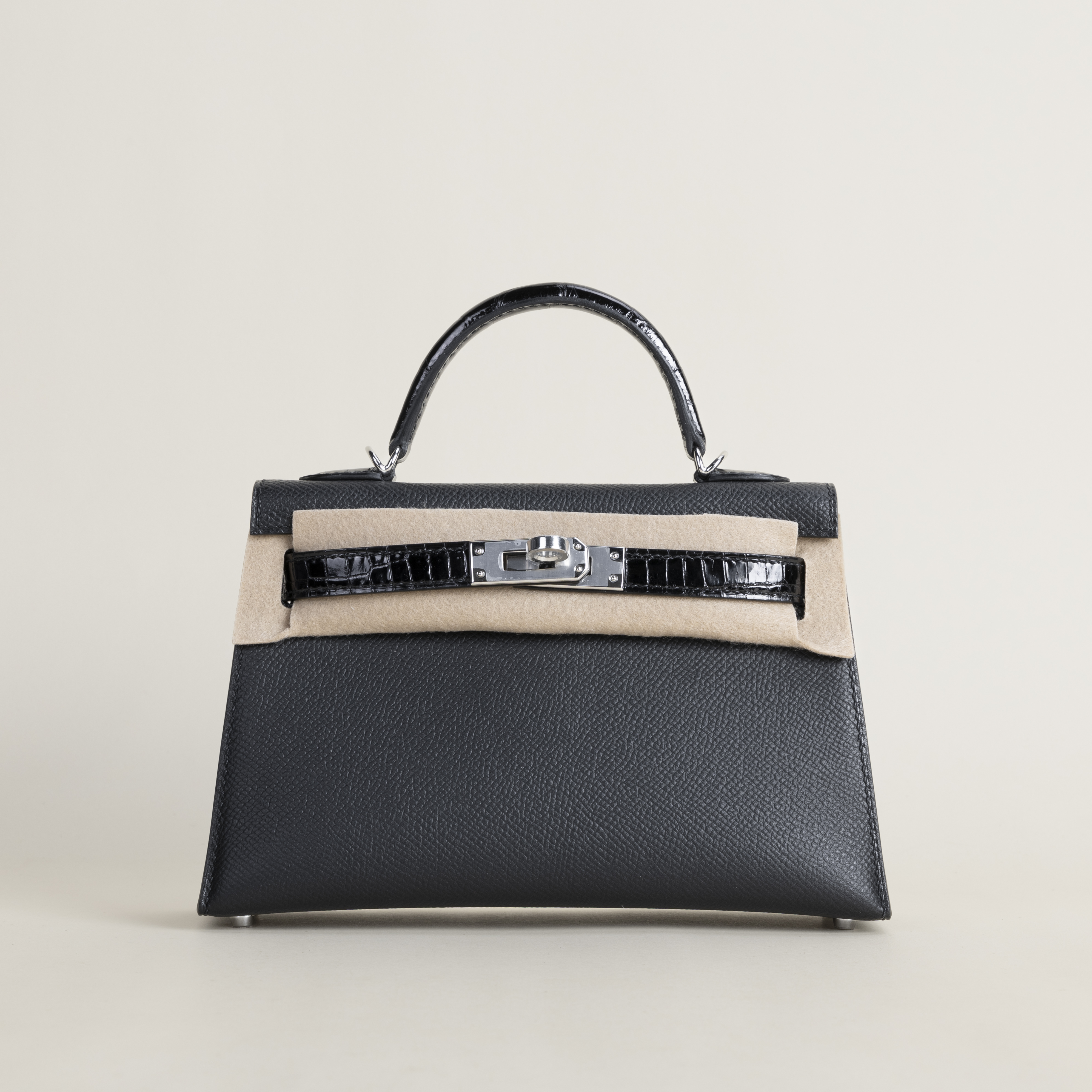 Mini Kelly II Touch Epsom/shiny Alligator Crocodile 89 Noir PHW