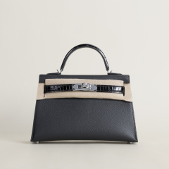 Mini Kelly II Touch Epsom/shiny Alligator Crocodile 89 Noir PHW