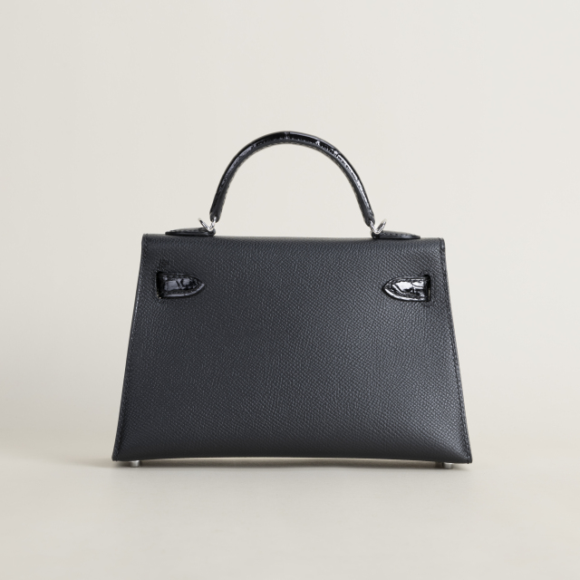 Mini Kelly II Touch Epsom/shiny Alligator Crocodile 89 Noir PHW