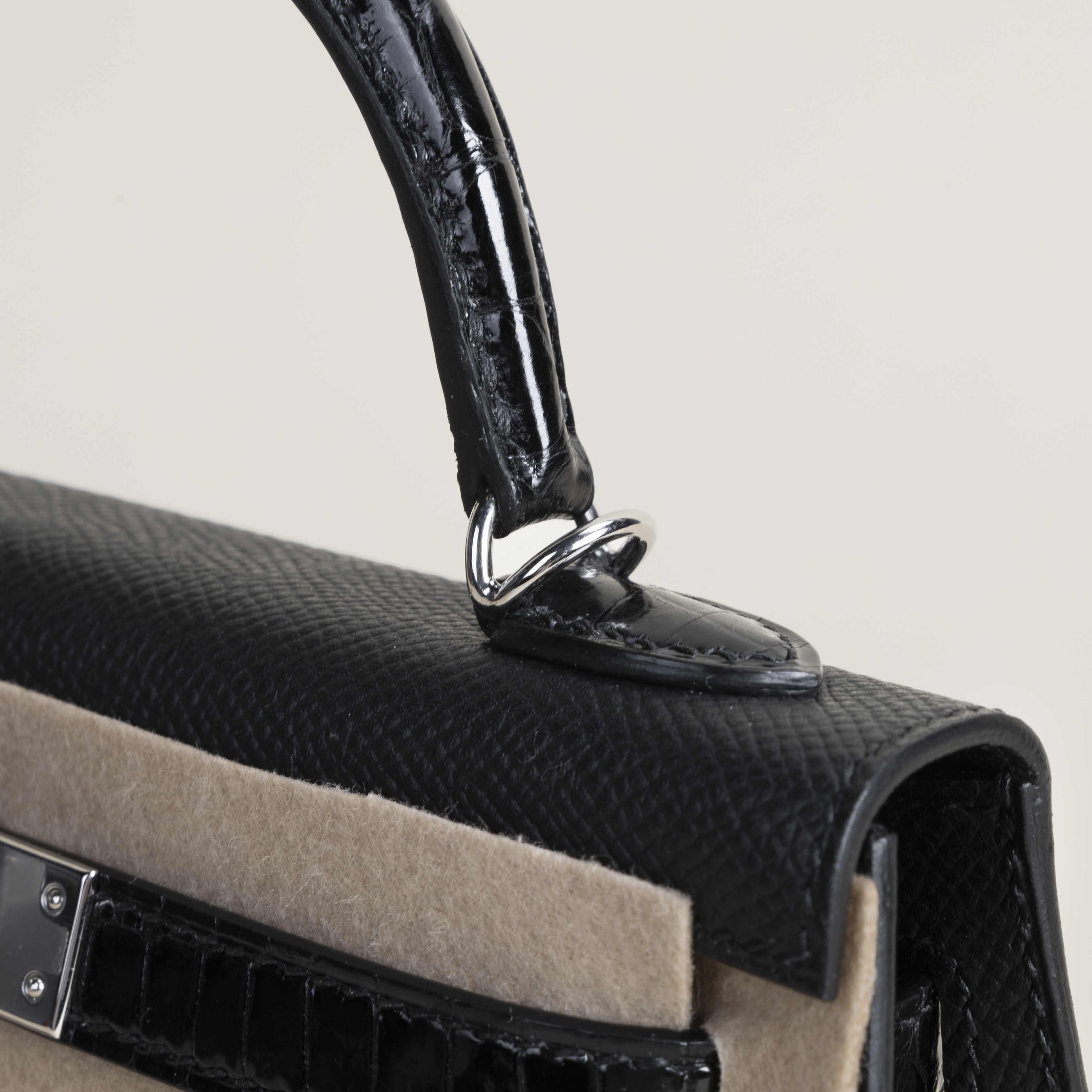 Mini Kelly II Touch Epsom/shiny Alligator Crocodile 89 Noir PHW
