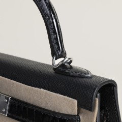 Mini Kelly II Touch Epsom/shiny Alligator Crocodile 89 Noir PHW