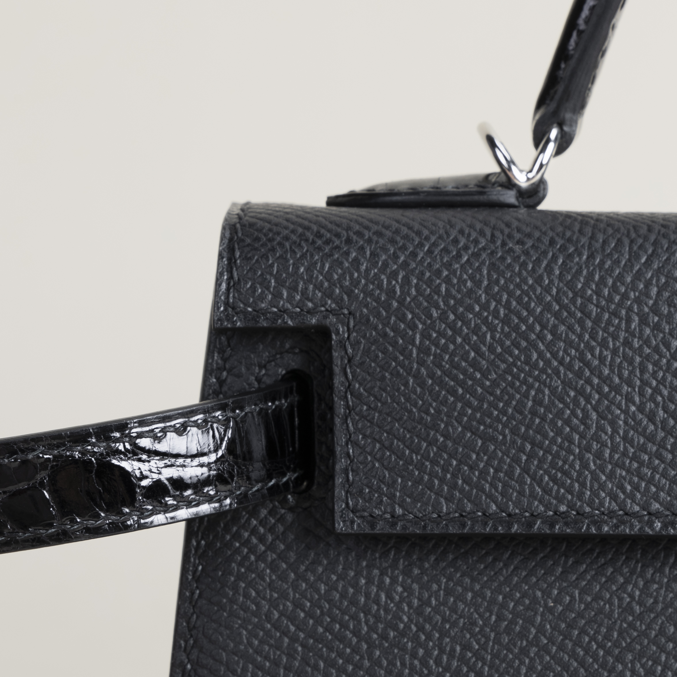 Mini Kelly II Touch Epsom/shiny Alligator Crocodile 89 Noir PHW
