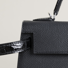 Mini Kelly II Touch Epsom/shiny Alligator Crocodile 89 Noir PHW