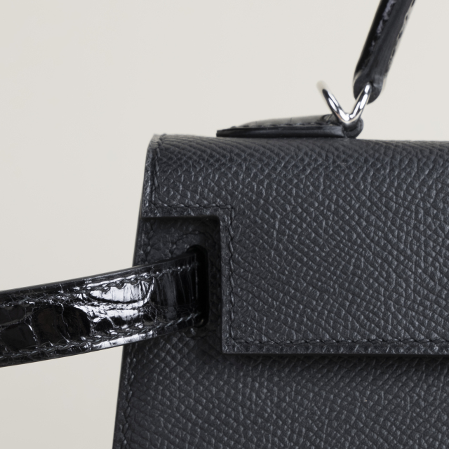 Mini Kelly II Touch Epsom/shiny Alligator Crocodile 89 Noir PHW