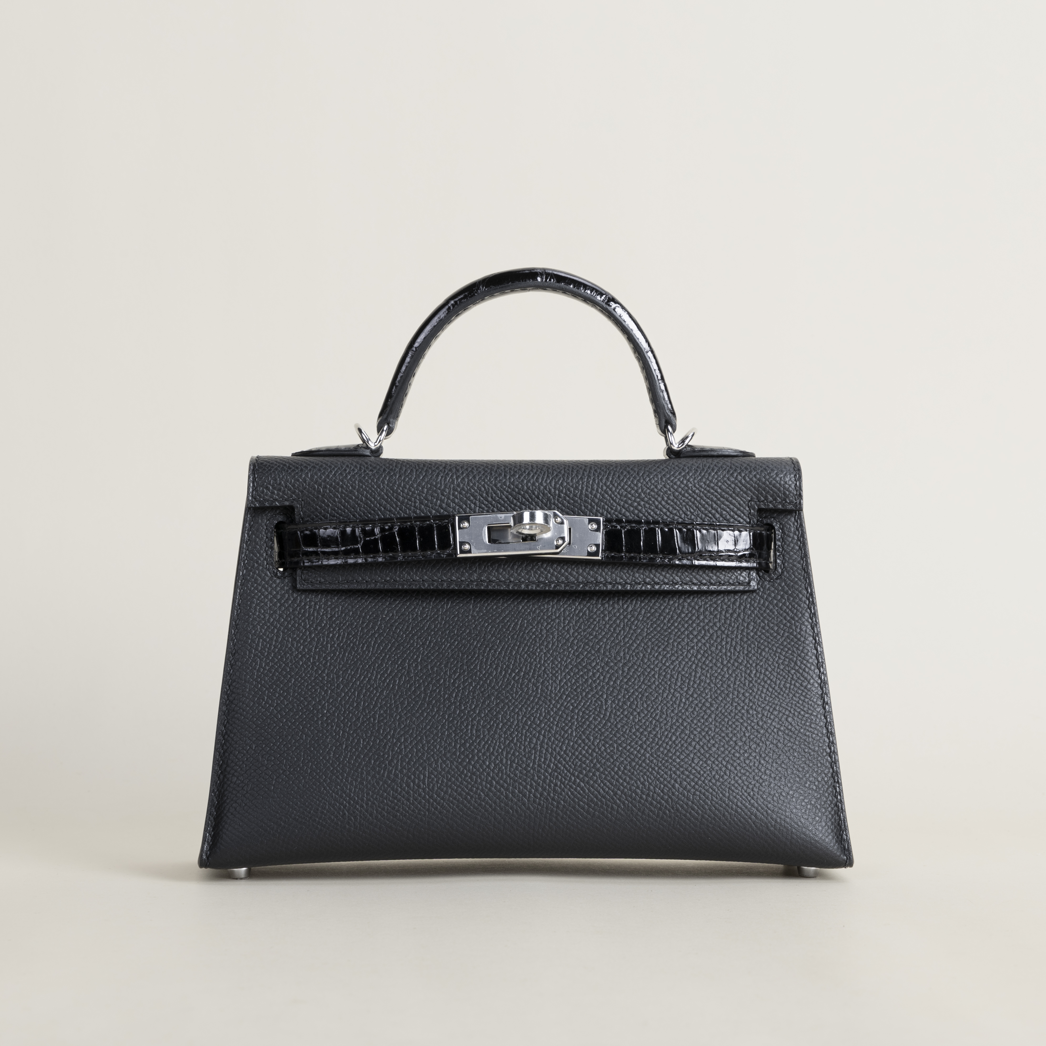 Mini Kelly II Touch Epsom/shiny Alligator Crocodile 89 Noir PHW