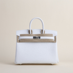 Birkin 25cm Matte Alligator Crocodile 01 Blanc PHW