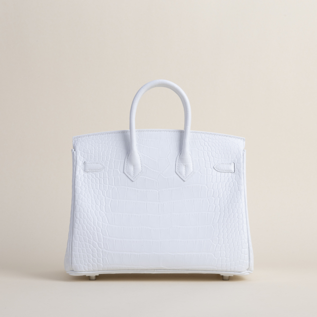Birkin 25cm Matte Alligator Crocodile 01 Blanc PHW