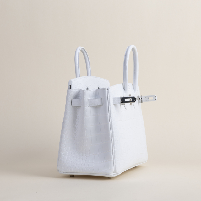 Birkin 25cm Matte Alligator Crocodile 01 Blanc PHW