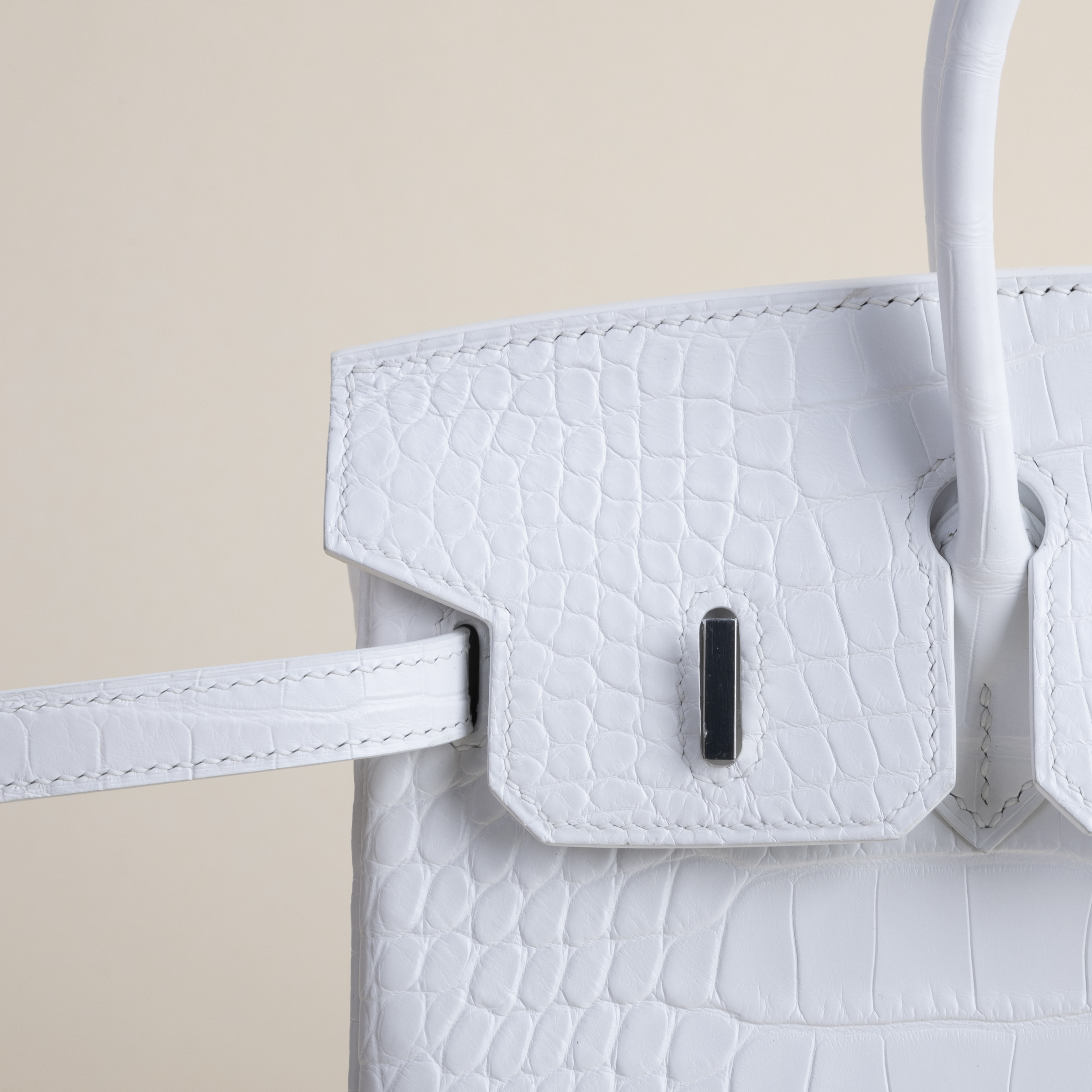 Birkin 25cm Matte Alligator Crocodile 01 Blanc PHW