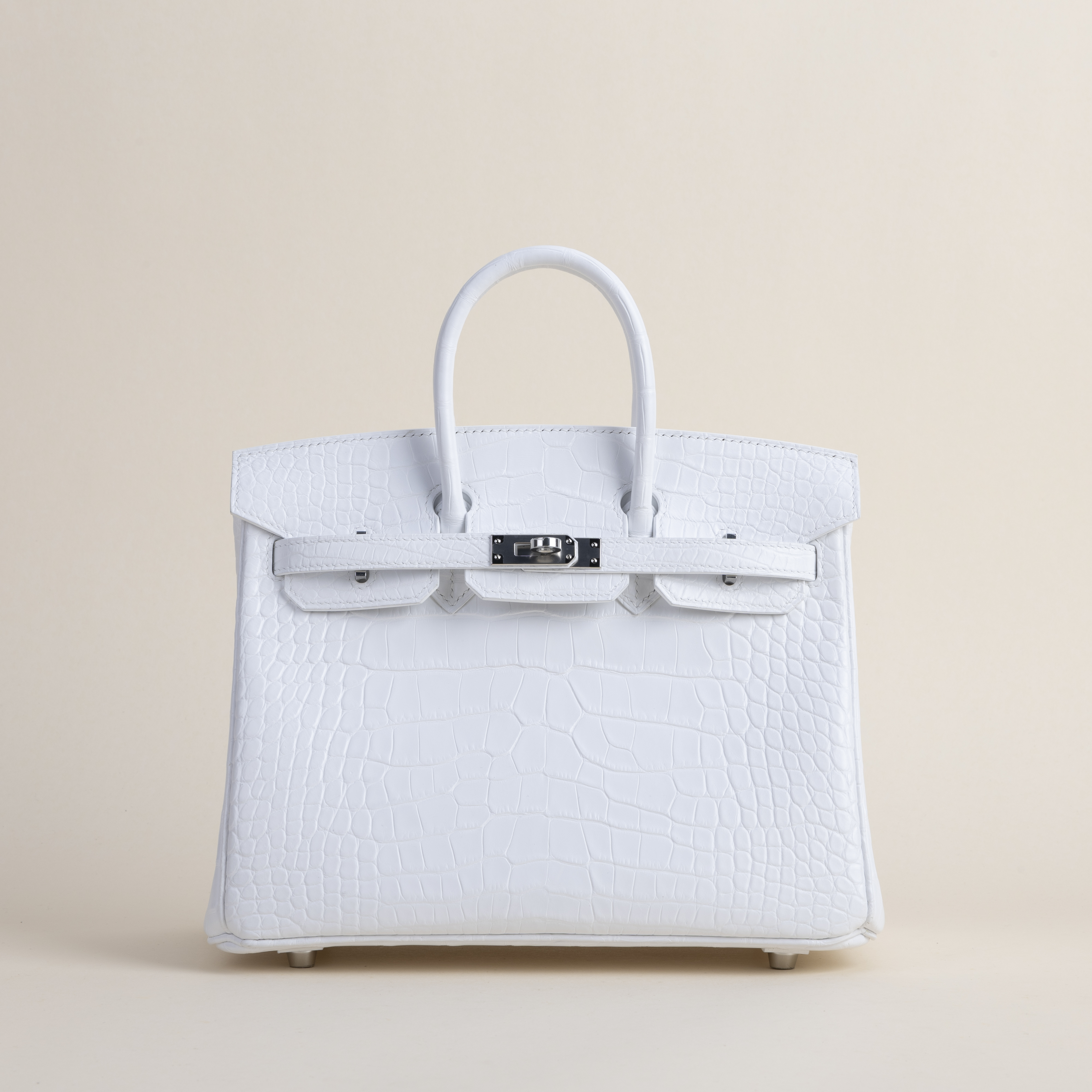 Birkin 25cm Matte Alligator Crocodile 01 Blanc PHW