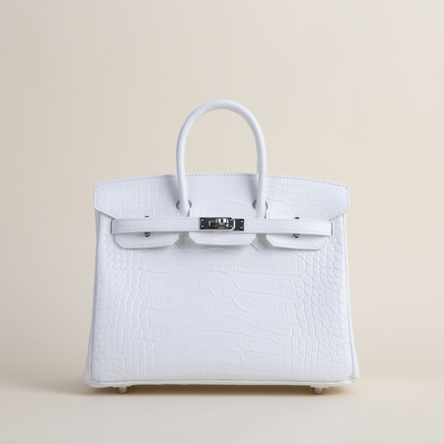 Birkin 25cm Matte Alligator Crocodile 01 Blanc PHW