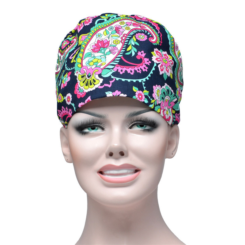 Medical nursr hat colorful animal print happy with face hat