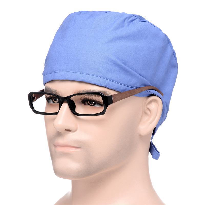 Surgical cap male and female doctor nurse sky blue cotton solid color dome lace-up operating room hat custom processing