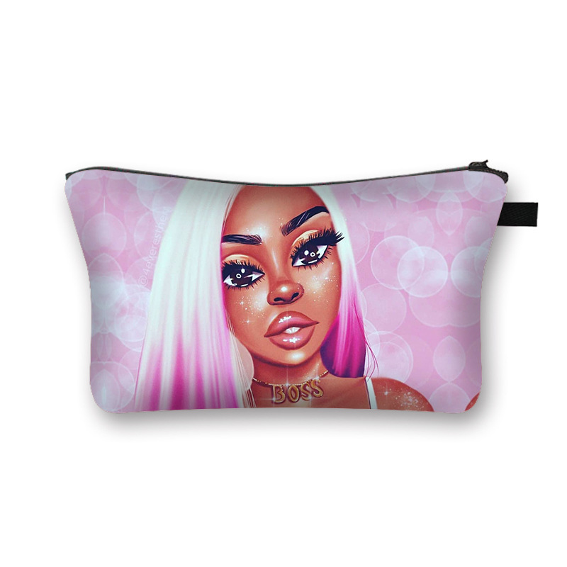 Black Girl Print Waterproof Cosmetic Bag Girl Clutch Fashion Travel Storage Bag