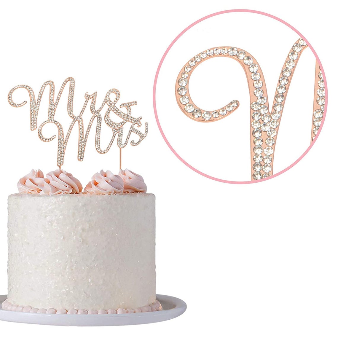 Mr and Mrs Wedding Cake Topper - Premium Rose Gold Metal - Sparkly Wedding or Anniversary Cake Topper - Now Protected in a Box