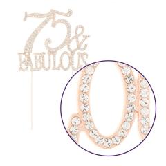 75 and Fabulous Cake Topper for 75th Birthday, Rhinestone Metal Party Decoration (Rose Gold)