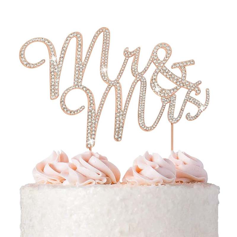 Mr and Mrs Wedding Cake Topper - Premium Rose Gold Metal - Sparkly Wedding or Anniversary Cake Topper - Now Protected in a Box