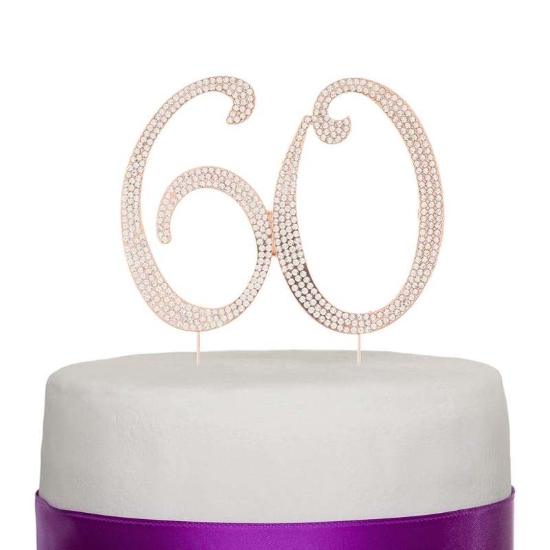 60 Cake Topper for 60th Birthday or Anniversary Rose Gold Rhinestone Party Supplies & Decoration Ideas (Rose Gold)